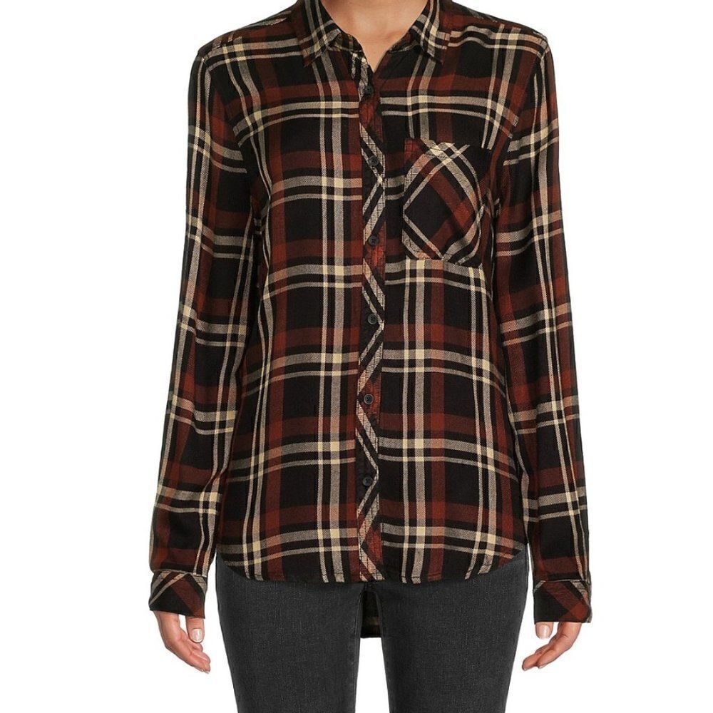 NWT Casa Cabana Plaid Button Down Shirt in Vanilla Brick Size XXL